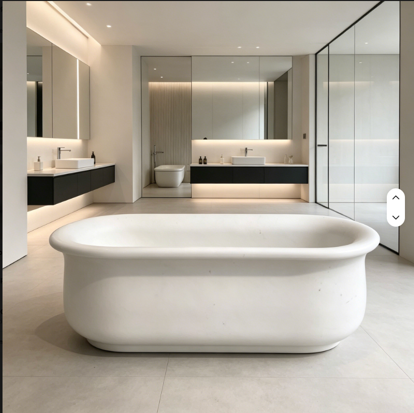 Freestanding Oval Natural Marble Soaking Bathtub