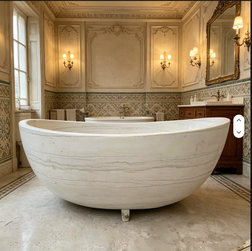 Freestanding Oval Natural Marble Soaking Bathtub