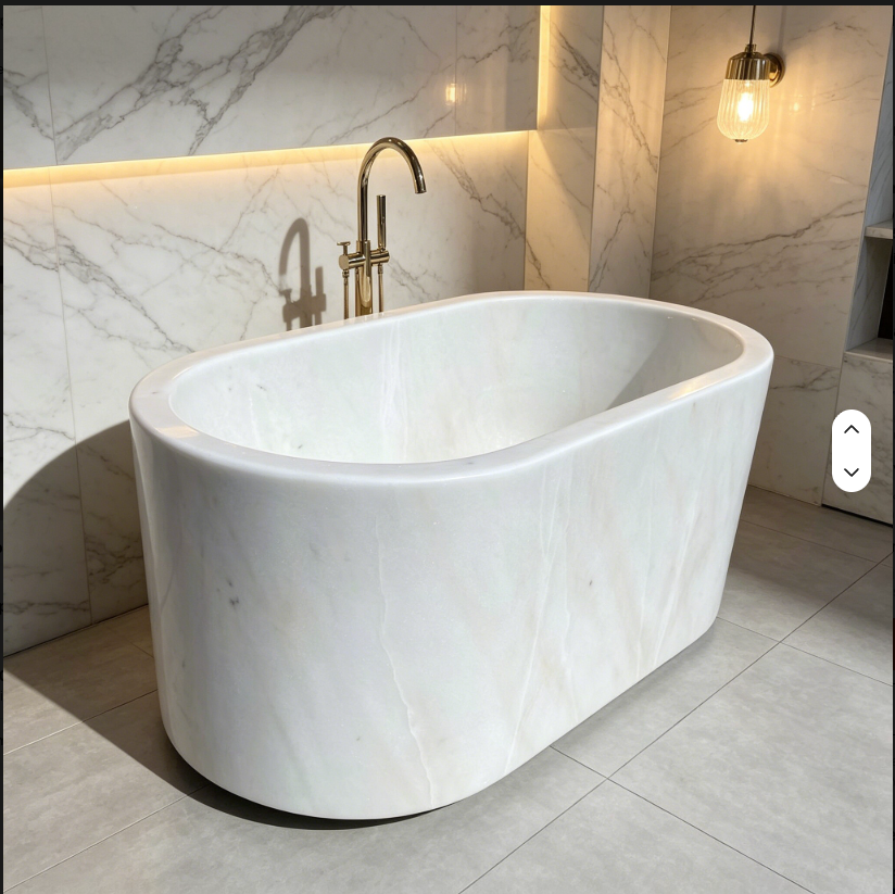 Freestanding Oval Natural Marble Soaking Bathtub