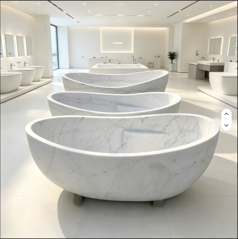 Freestanding Oval Natural Marble Soaking Bathtub
